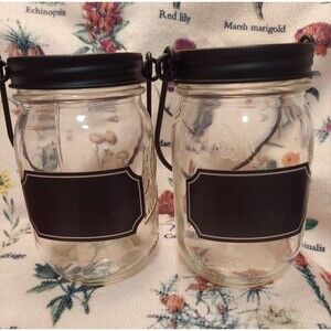 Two Pint Size Kerr Jar Fairy Lights With Black Lids And Bails For Hanging